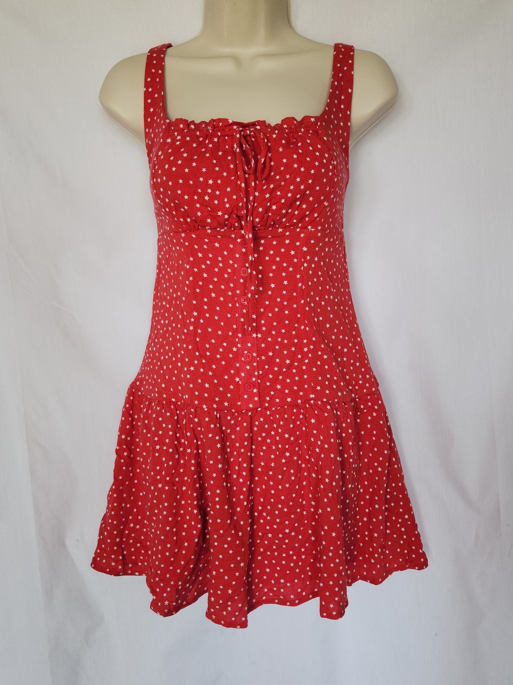 USA Wild Fable Red White Star Baby Doll Drop Waist Mini Dress Festival Maid S